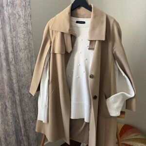 ANN TAYLOR Beige Khaki Button Cape Sleeve Trench Business Career Office Coat M/L
